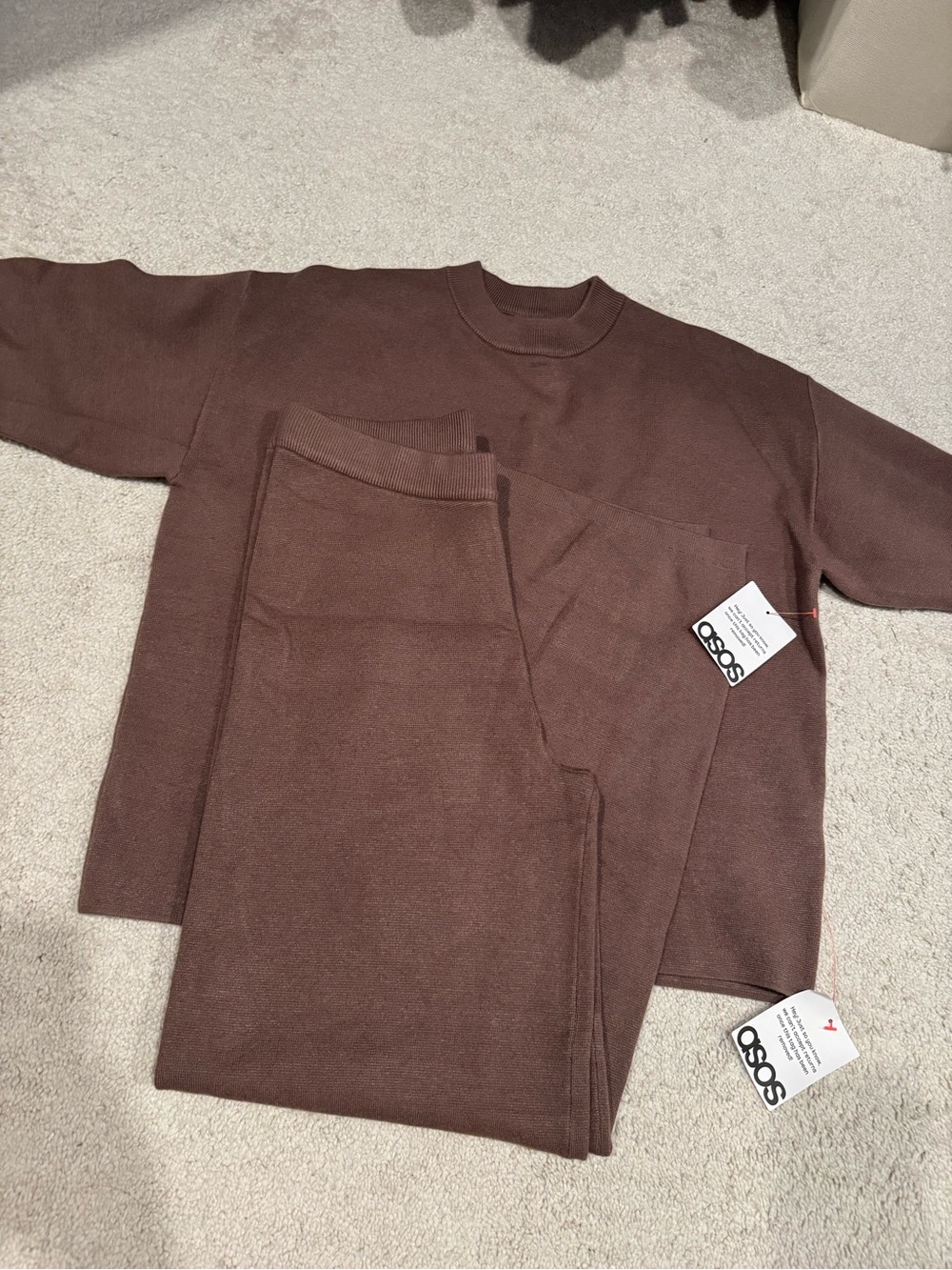 ASOS Design Knit Crewneck Sweater and Sweatpants in Dark Brown